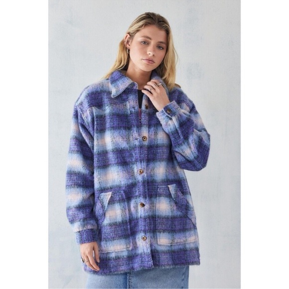 Urban Outfitters Wrangler Plaid Oversized Wool Blend Western Jacket NWT - Picture 2 of 15